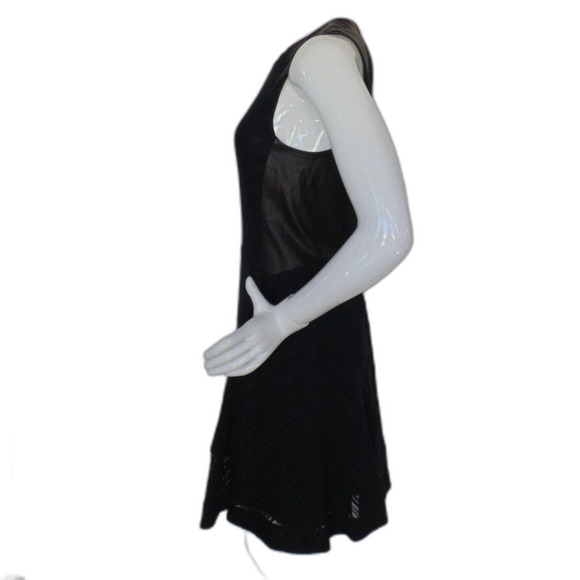 RAG & BONE Basha Dress, 8, Black Leather Trim, Navy Semi-sheer, Fit & Flare - Picture 8 of 14